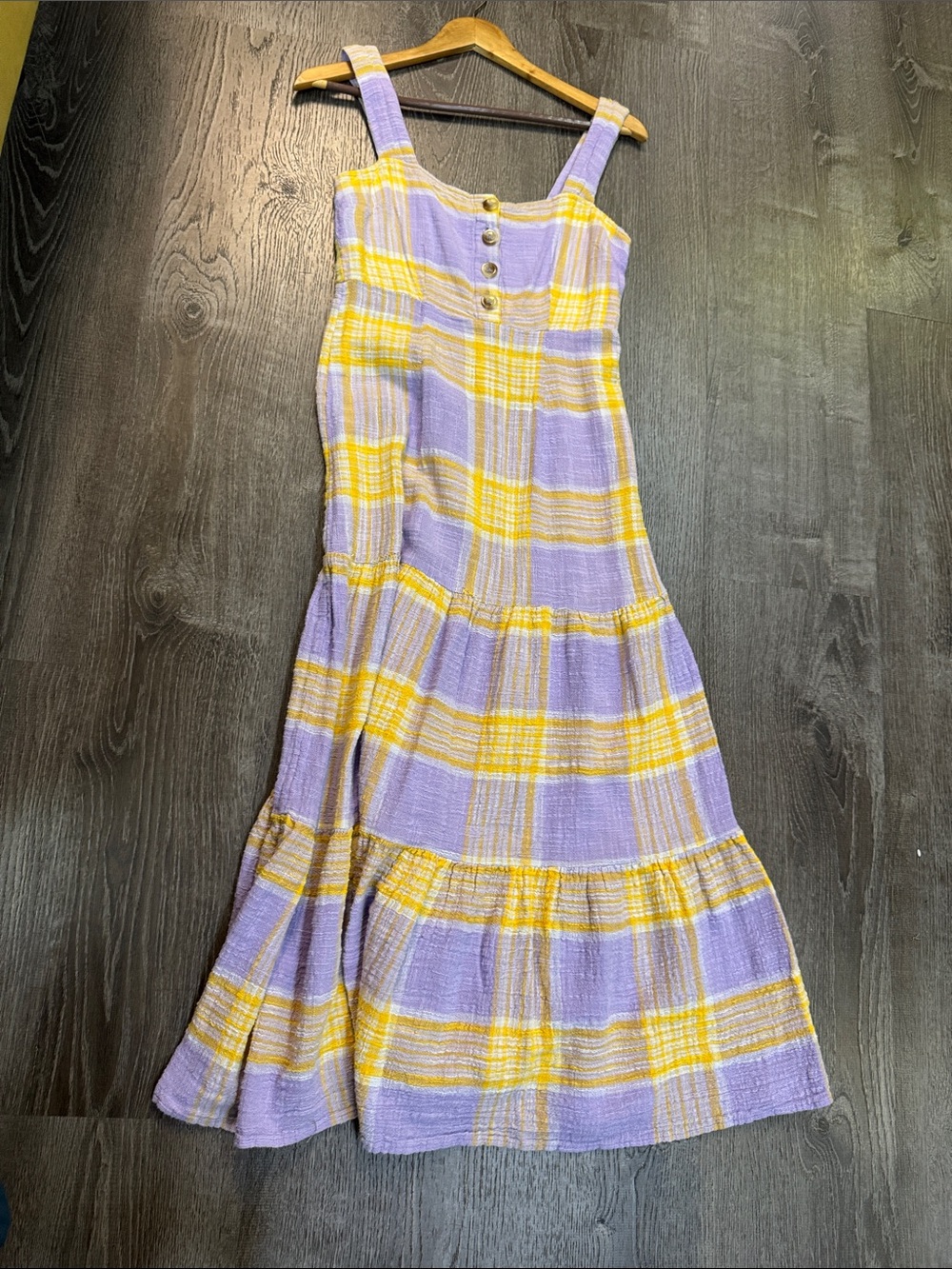 Urban Outfitters Lavender and Yellow Plaid Tiered Maxi Dress